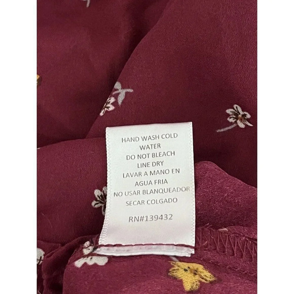 Papermoon Womens Wine Floral Flowy Crop Top Blouse Size Large Ties 3/4 Sleeves - Picture 10 of 10